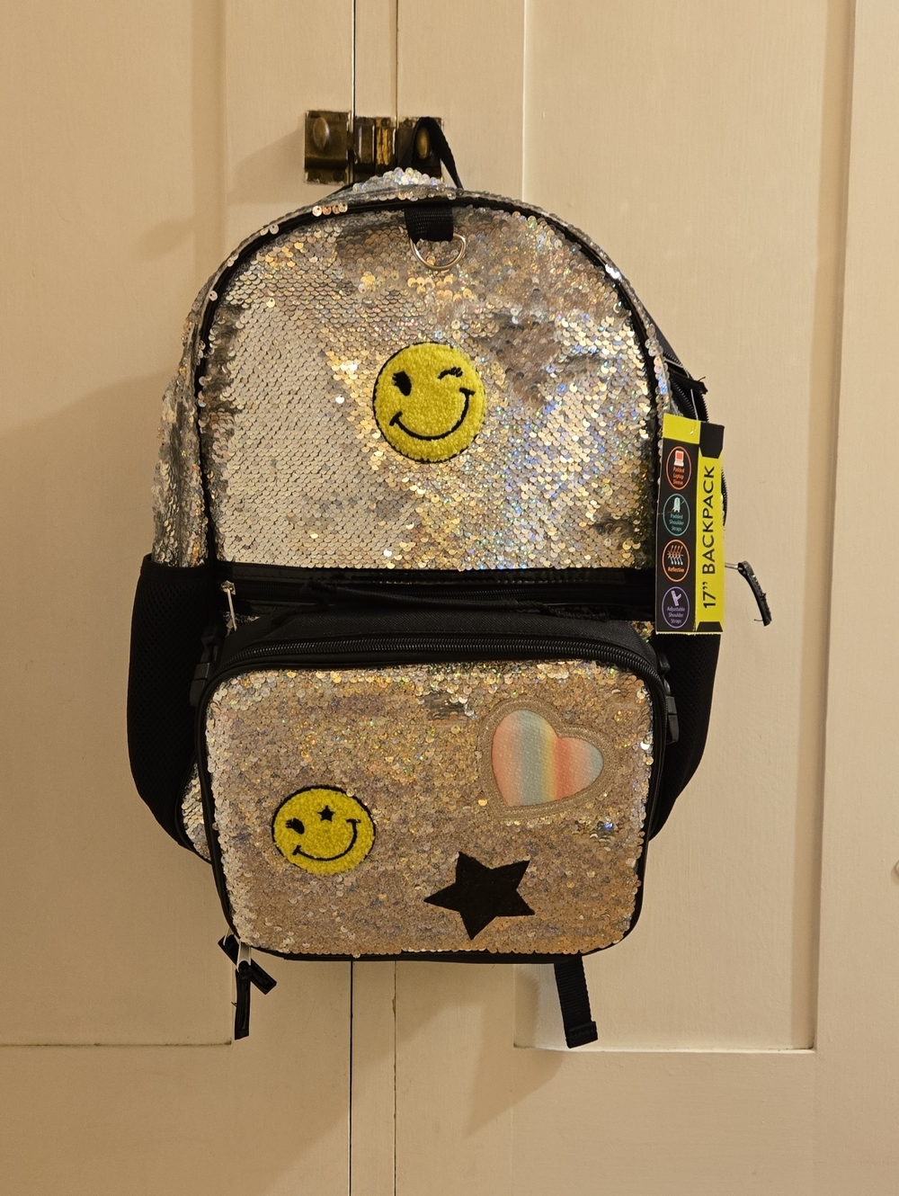 NWT Scool Yard Vibes black backpack with silver sequins